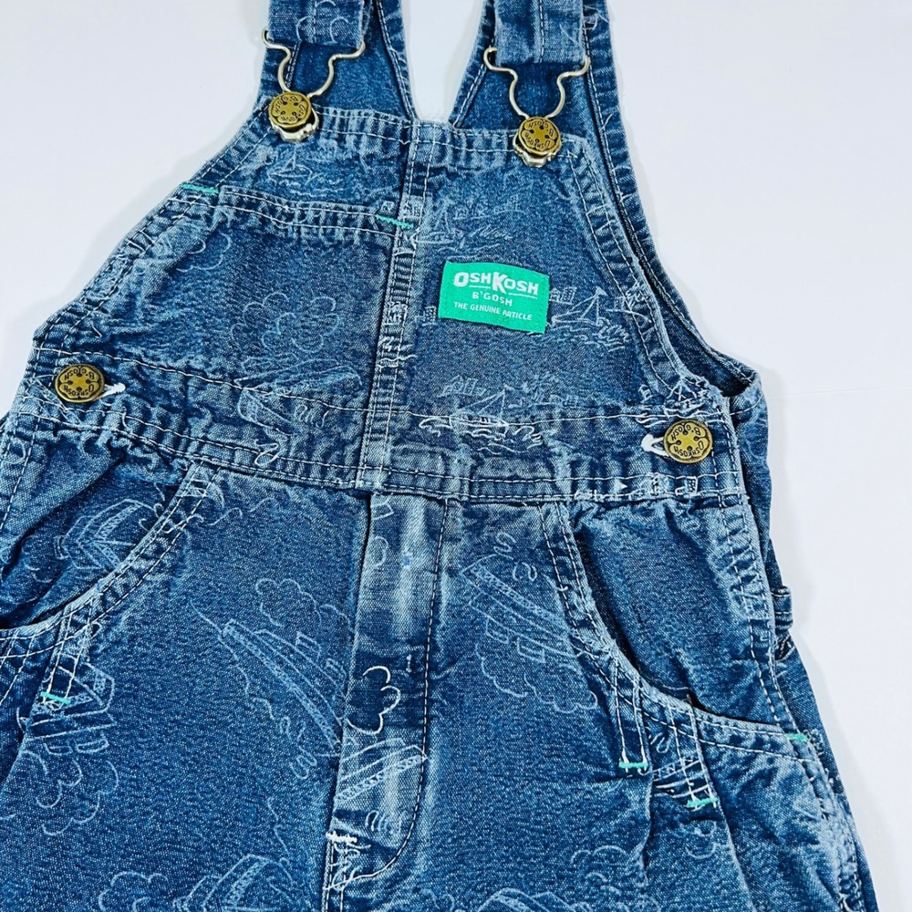 Vintage OshKosh B'gosh USA Denim Overall Shorts‎ Kids Size 4 Nautical Sail Boat